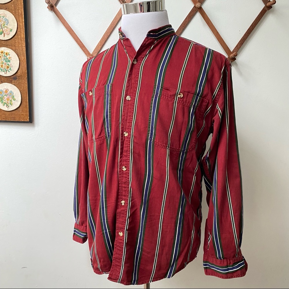 🍄 5/$30 Vintage Striped Mandarin Shirt - Picture 9 of 13